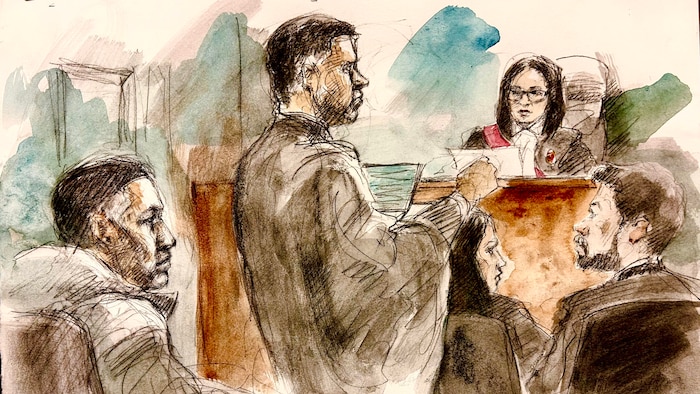 Une illustration judiciaire du procès.