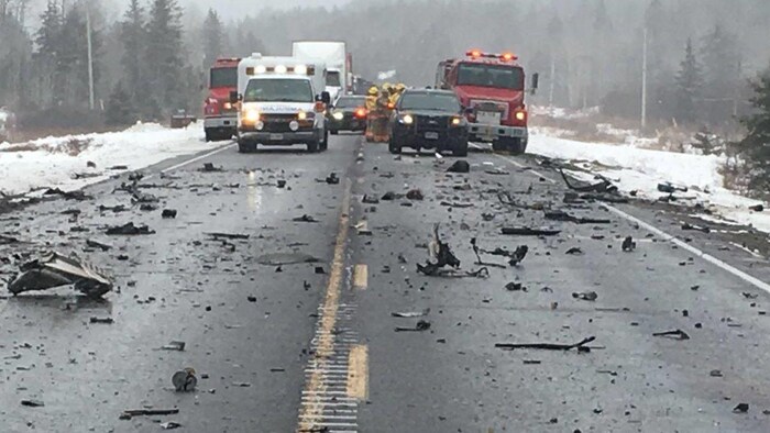 Scène d’un mishap de la circulation sur la way 17 à l’est de Sudbury.