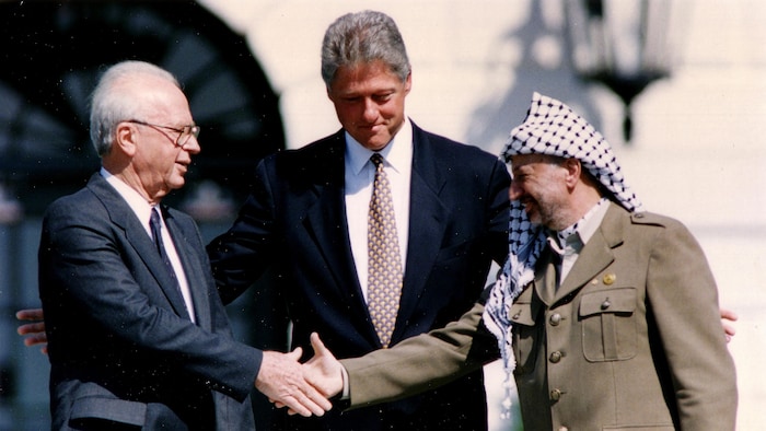 Yitzhak Rabin, Yasser Arafat et Bill Clinton.