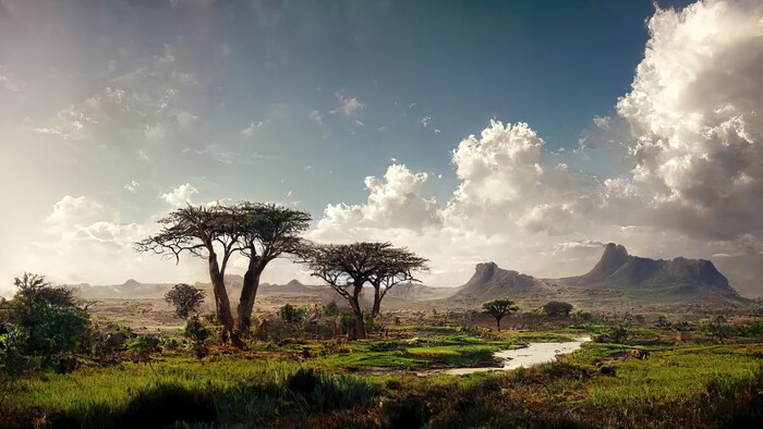Illustration d'un paysage de savane africaine.