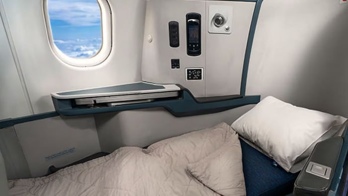 This image from Kuwait Airways' website shows a first class seat with a lie-flat bed in one of its A330-200 aircraft. (Kuwait Airways)