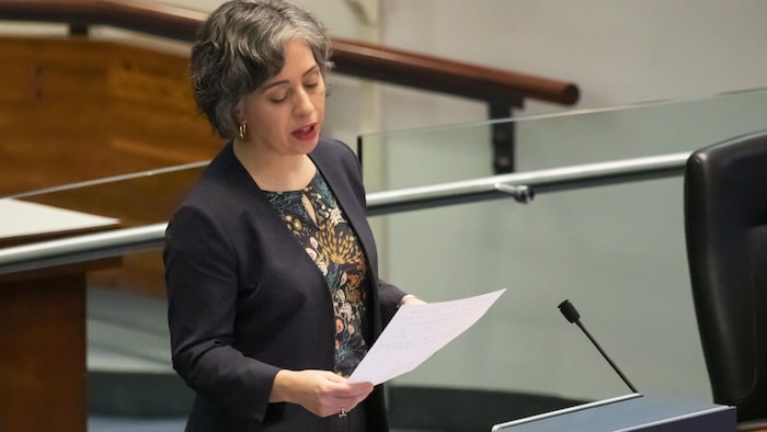 Alejandra Bravo prend la parole lors de la dernière séance du conseil municipal de Toronto de 2022.