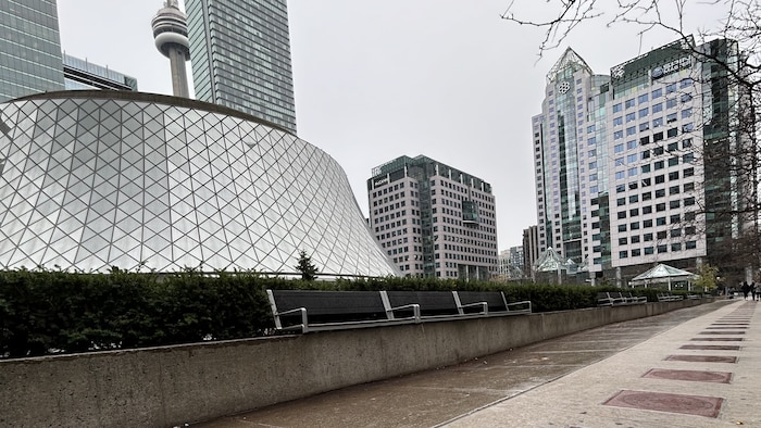 Une rangée de pavés distinctifs près de la Tour du C N.