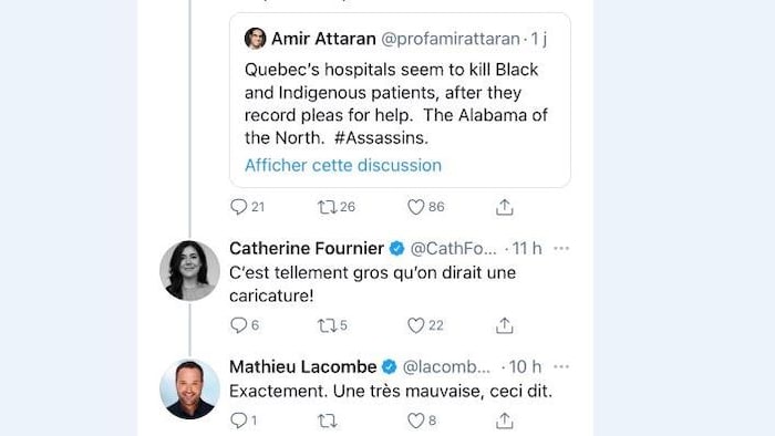 Un échange de gazouillis sur Twitter.