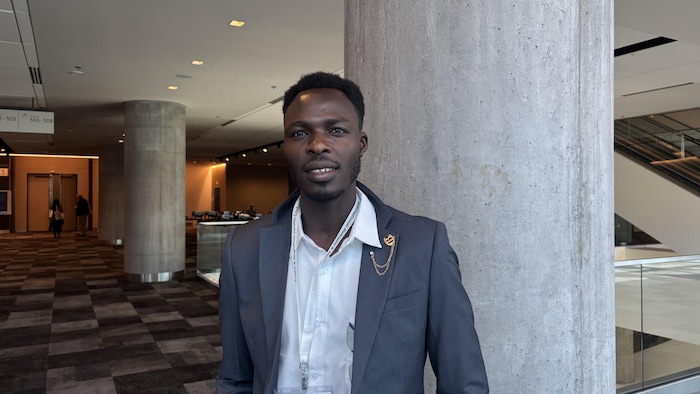 A Canadian refugee at the Halifax congress center.