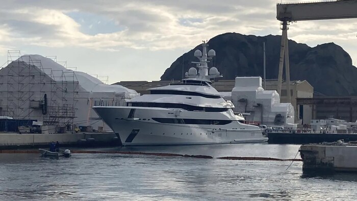 The yacht Amore Vero shown here docked in the Mediterranean resort of La Ciotat, in March, was seized by French authorities after being linked to Igor Sechin, a Putin ally who runs Russian oil giant Rosnef. (Bishr Eltoni/The Associated Press)