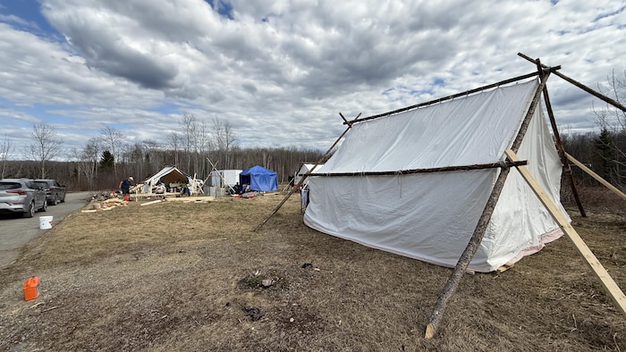 Un campement près d'une forêt.