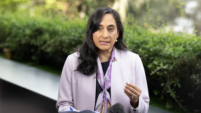 Anita Anand lors d'un point de presse.