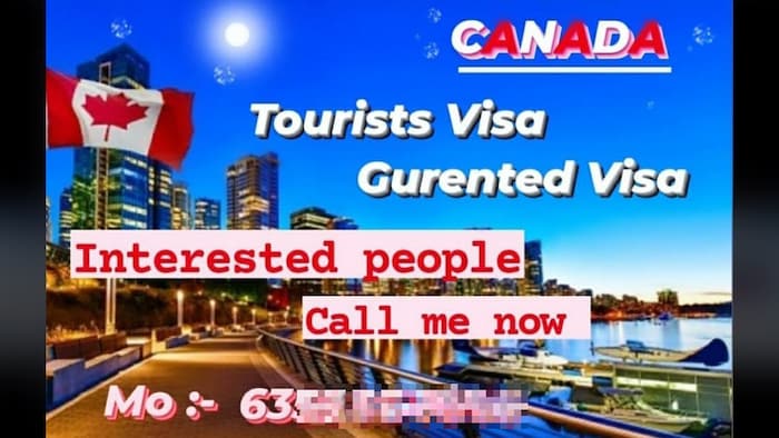 Advertisements on Facebook promise visas to allow Indian migrants to enter Canada. Radio Canada has blacked out some identifying information.