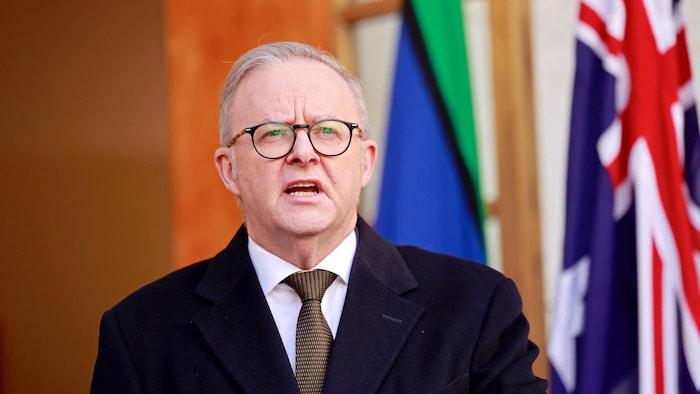 Le premier ministre australien Anthony Albanese s'exprime lors d'une conférence de presse à Canberra, le 11 août 2025.