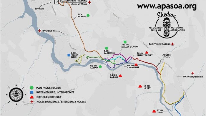 Une carte des sentiers de nature dans la Ville de Shédiac. 
