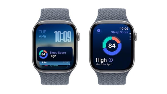 Deux montres intelligentes dont l'écran affichent des détails sur le sommeil. 