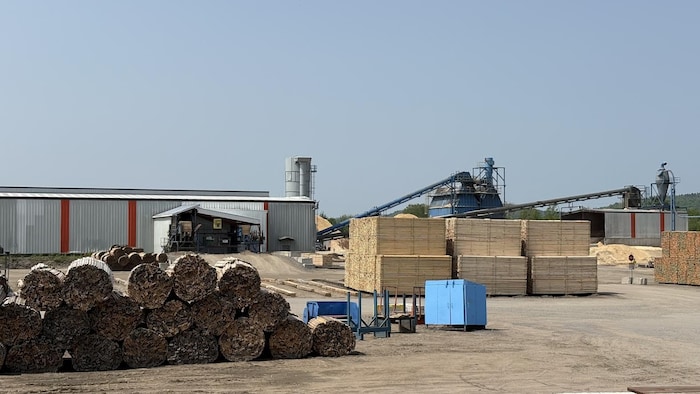 Une scierie avec du bois dans la cour à bois.