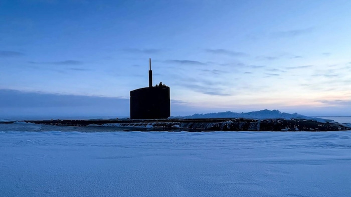 An American attack submarine in the Arctic.