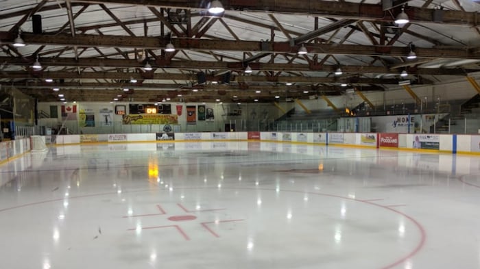 Vue d'ensemble de la patinoire et des gradins.