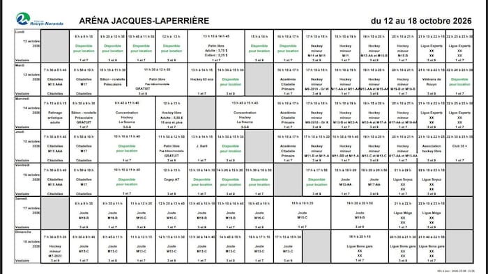 Sur cet horaire du 12 au 18 octobre, on peut voir que presque toutes les cases horaire sont remplies.
