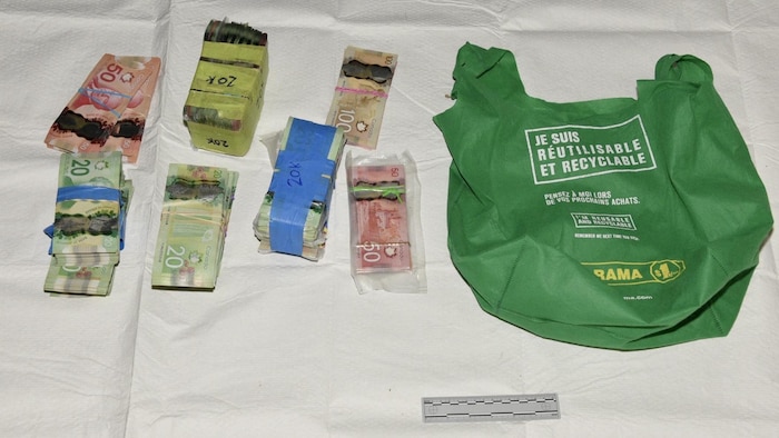 De l'argent près d'un sac du Dollarama
