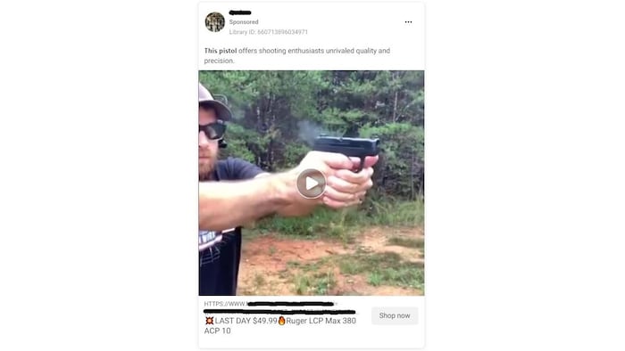 Une publicité pour un pistolet sur Facebook et Instagram