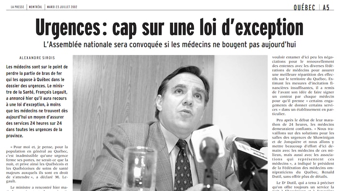 article de la presse du 22 juillet.