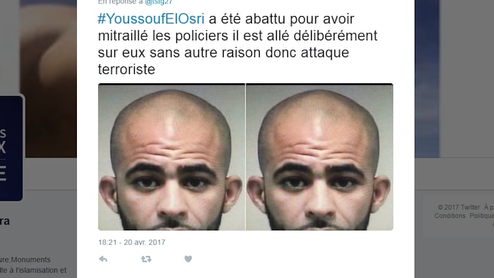 Capture d'écran d'un tweet accusant faussement un suspect d'être l'auteur de l'attaque des Champs-Élysées.
