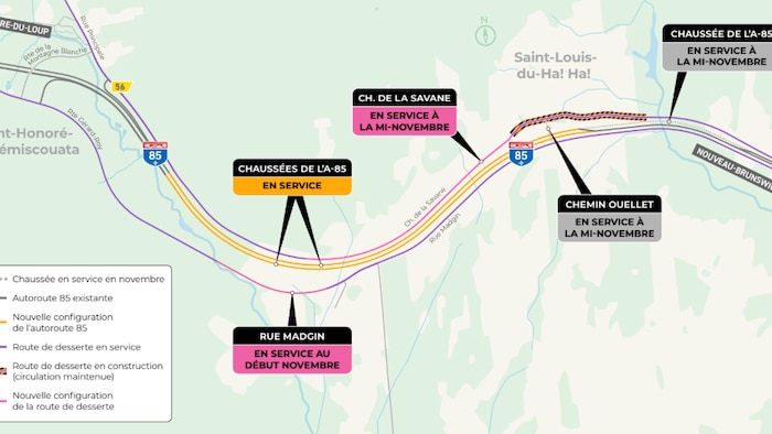 Une carte montrant l'autoroute.