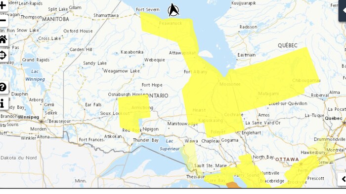 Une carte avec des avertissements de froid d'Environnement Canada.