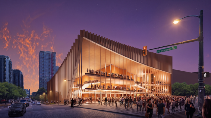 Projet de réaménagement du parc Larwill avec un nouveau pavillon.