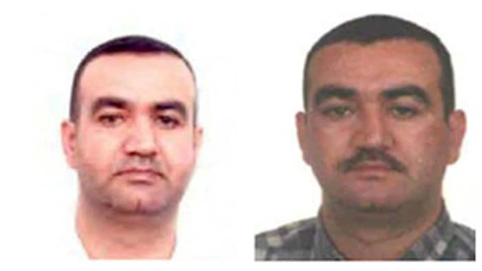 Une combinaison de deux photos montrant le portrait de Salim Ayyash, jugé coupable par le tribunal international.