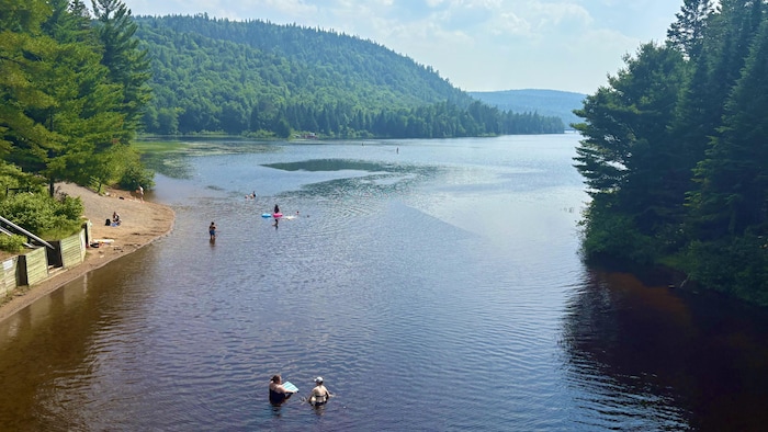 Des personnes se baignent dans un lac dans le parc national de la Mauricie.