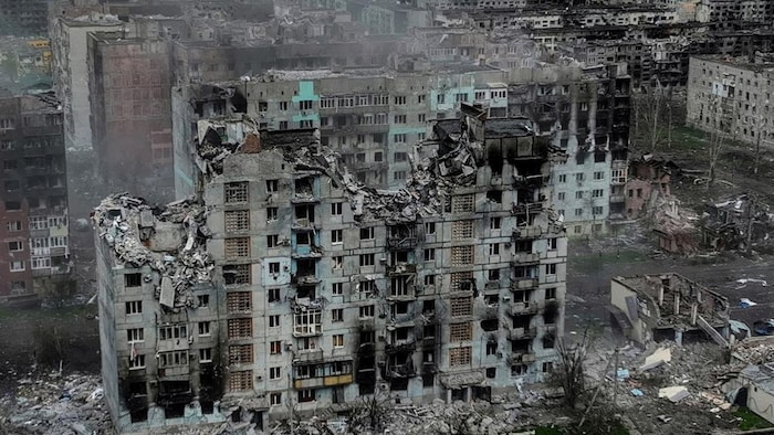 Une vue aérienne de la ville de Bakhmout, dans la région de Donetsk.