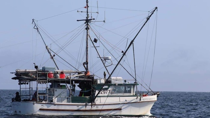 Un bateau de pêche en plein milieu d'un cours d'eau.
