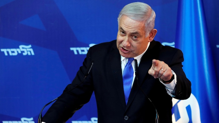 رئيس الحكومة الإسرائيلية بنيامين نتنياهو يتحدث في مؤتمر صحفي في مدينة القدس في الأول من نيسان (أبريل) 2019.