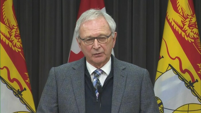 Le premier ministre du Nouveau-Brunswick, Blaine Higgs, en conférence de presse