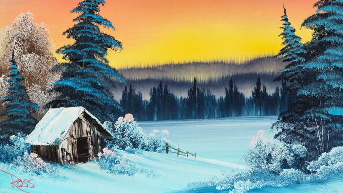 Un tableau représente un paysage enneigé.