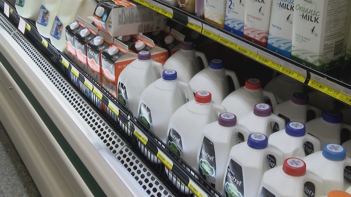 Recipientes de leche a la venta en un supermercado en Canadá.