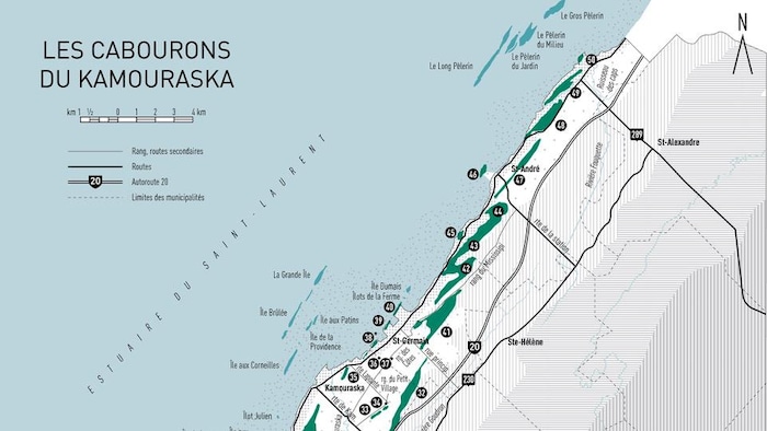 Une carte géographique avec chacun des 50 cabourons numérotés.