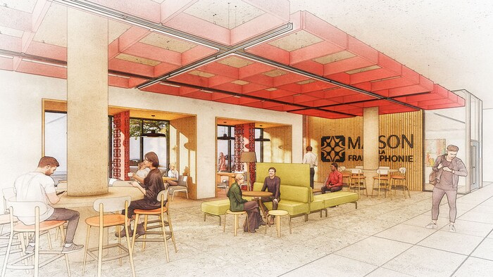 Un dessin représentant le café dans de projet de la Maison de la francophonie à Regina.
