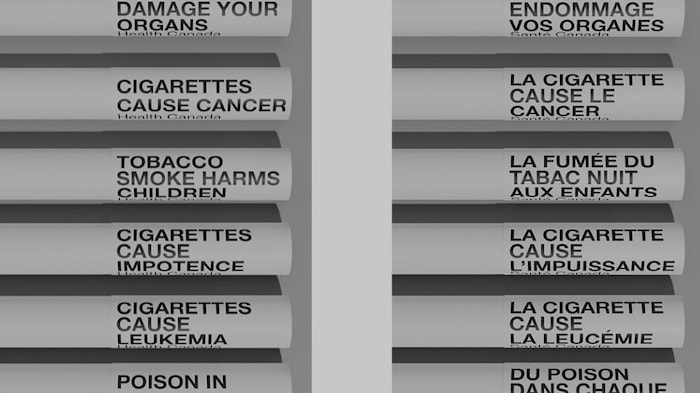 Cigarettes bearing individual warning labels.