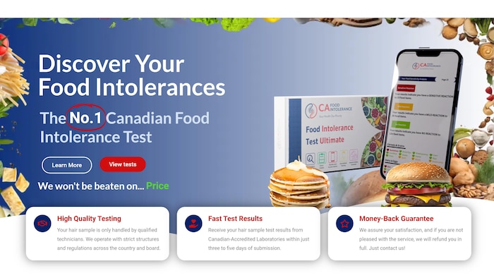 La page web de l'entreprise Canada Food Intolerance