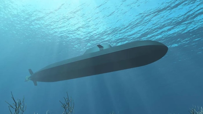 Un sous-marin navigue sous l'eau.