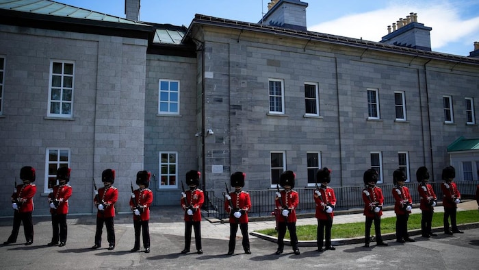 Members of the Canadian military rehearsed an arrival ceremony ahead of Pope Francis's visit to the Citadelle de Quebec, Wednesday, in Quebec City.