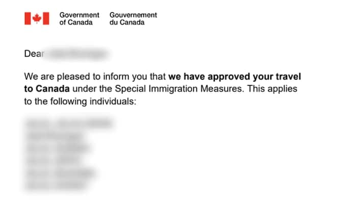 The family received this email in early October, informing them they had been approved for travel to Canada under the special immigration measures program for Afghans who worked for the Canadian government.