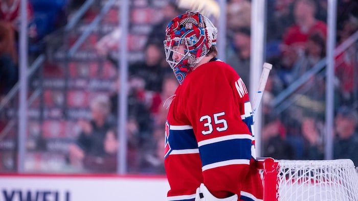 Samuel Montembeault devant son filet au Colisée Vidéotron.