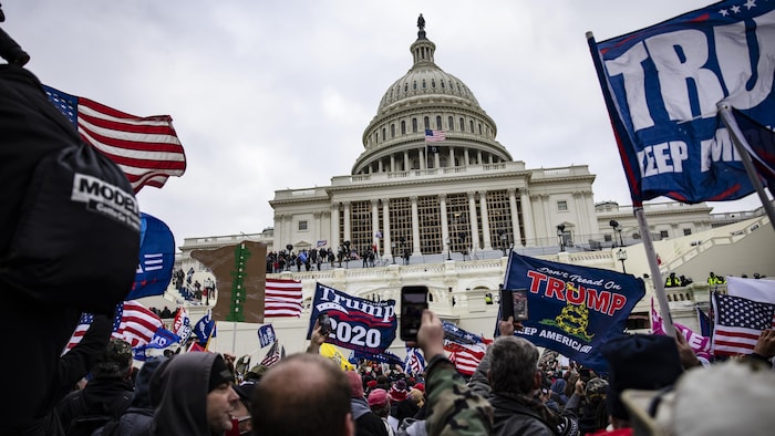 Supporters of Donald Trump storm the US Capitol after a rally with President Donald Trump on January 6, 2021 in Washington.