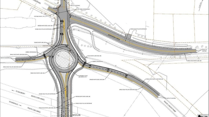 Des plans pour un projet de construction d'un carrefour giratoire.