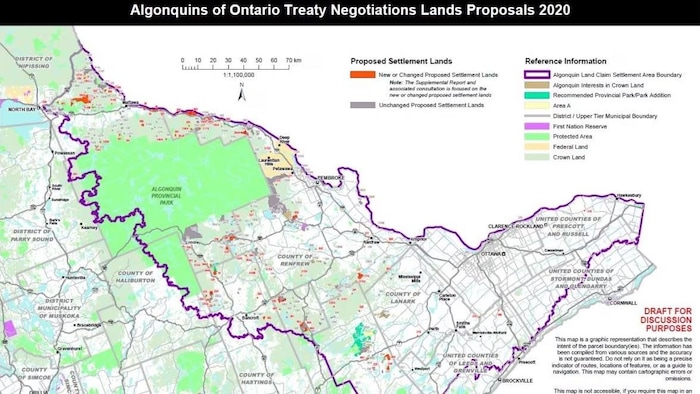 Une carte montrant les revendications territoriales des Algonquins de l'Ontario.