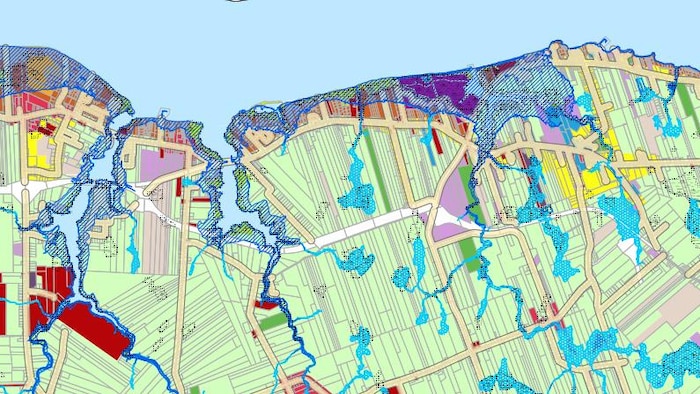 Une carte montrant les zones à risque à Cap-Acadie.