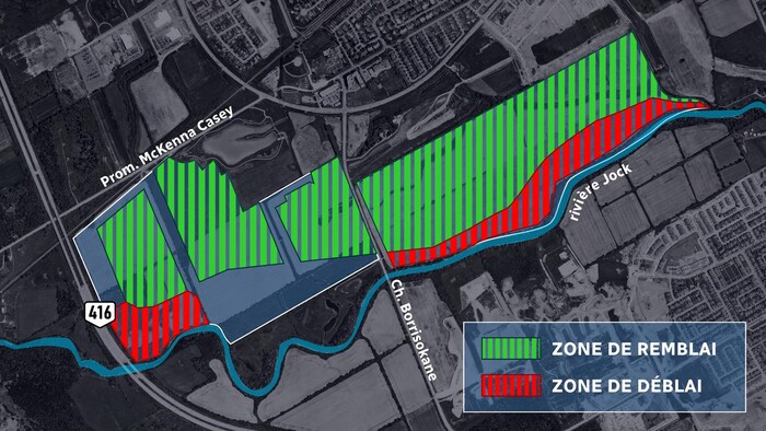 Une carte montrant les zones de déblai et de remblai sur le terrain du promoteur Cavin. 