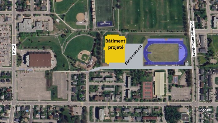 Une carte satellite montre l'emplacement projeté du complexe multisport.