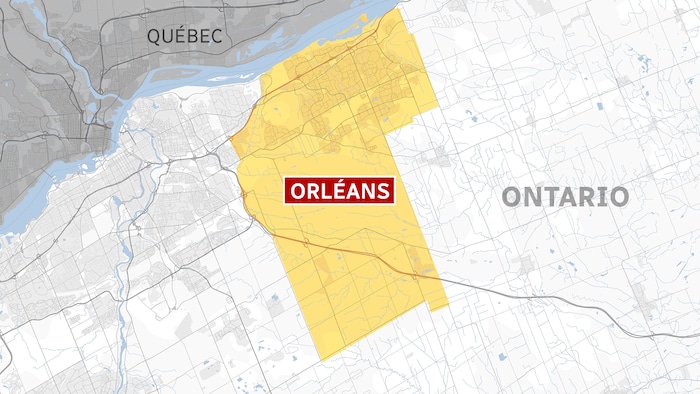 Une carte d'Ottawa où la circonscription d'Orléans est surlignée.